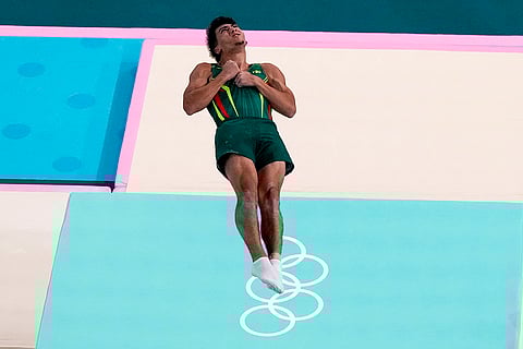 Gabriel Albuquerque of Portugal competes during men's trampoline finals